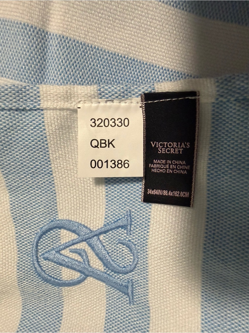Victoria Secret Beach Blanket Cream and Blue Striped with fringe! NEW - Picture 4 of 7
